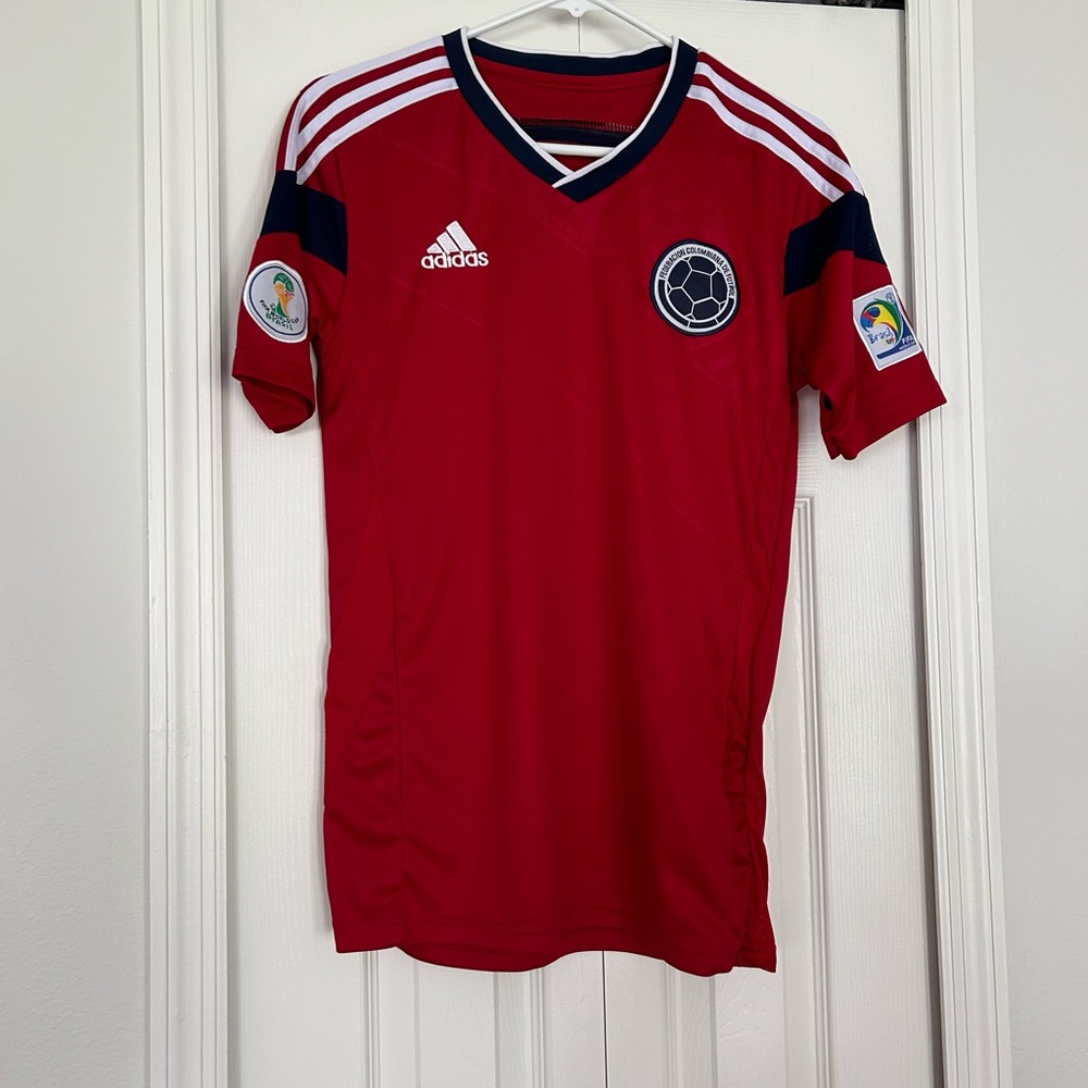 2014 World Cup Colombia soccer jersey with sewn patches